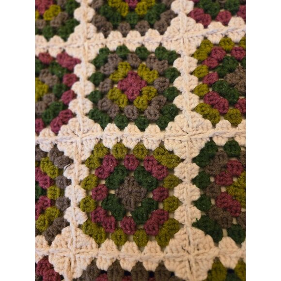 Handmade Crochet Granny Square Tote Bag With Multicolor Pattern & Beige Base - Picture 3 of 11